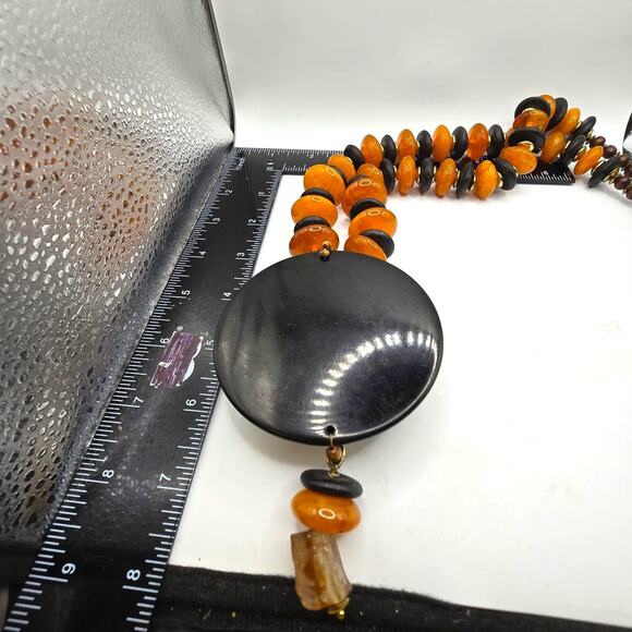 Chico's Statement Necklace Chunky Beads Tiger Eye Pendant 20 Inch Boho Jewelry - Picture 8 of 8